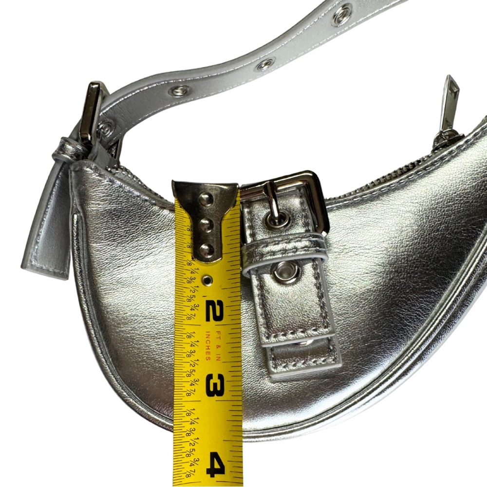 Forever 21 Shiny Silver metallic mini micro Shoulder Bag adjustable Y2K buckle - Picture 7 of 11
